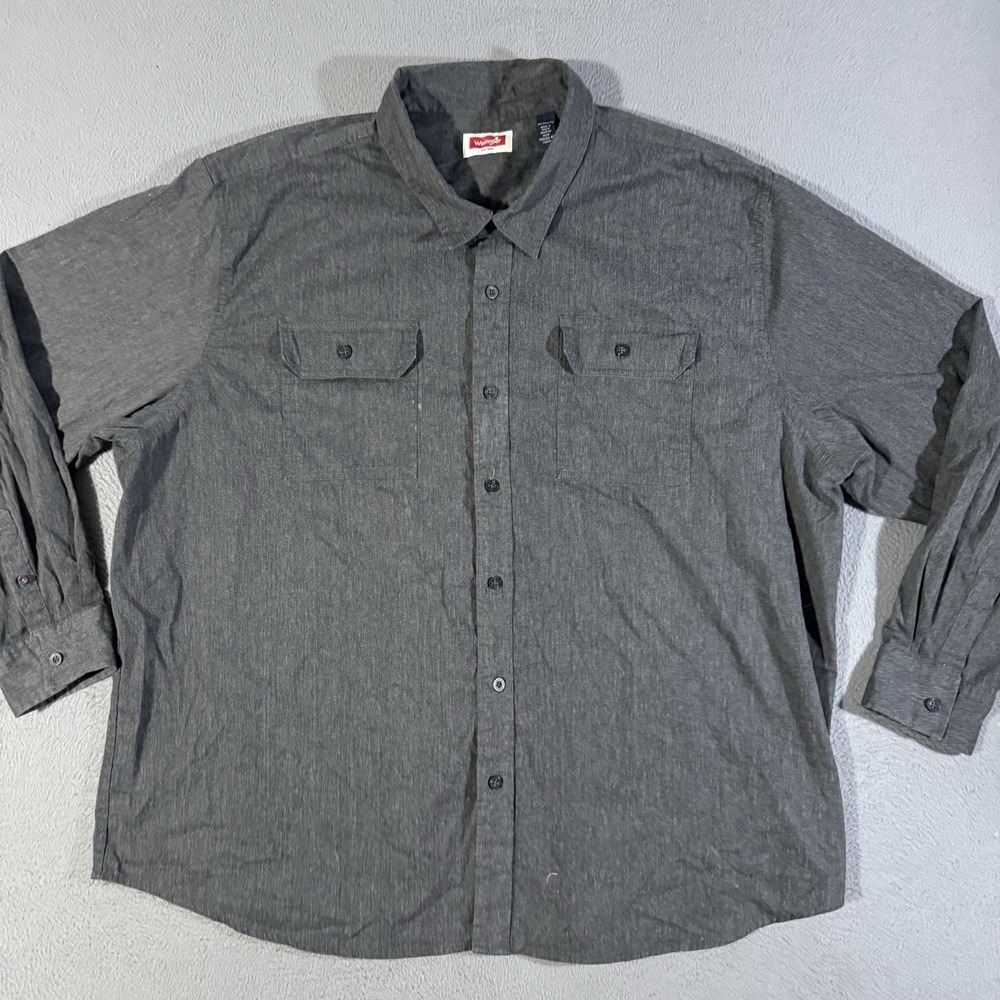 Wrangler Shirt Mens Size 3XL Gray Button Front Long Sleeve Workwear Cotton